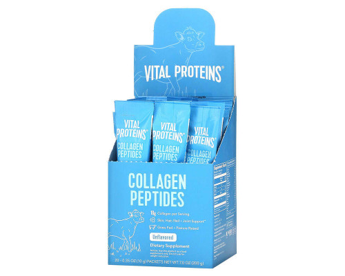 Пептиды коллагена, Collagen Peptides, Vital Proteins, без вкуса, 20 пакетиков по 10 г