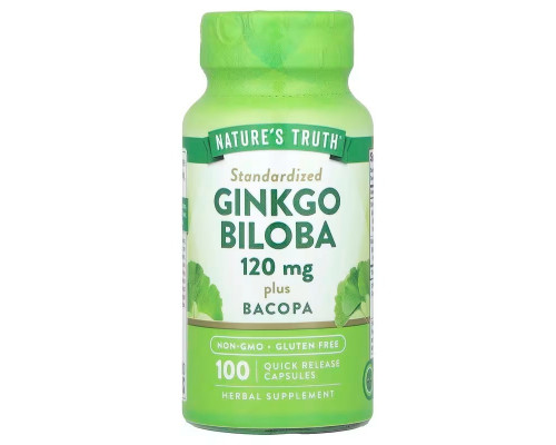Гінкго білоба плюс бакопа, Ginkgo Biloba Plus Bacopa, Nature's Truth, 120 мг, 100 капсул швидкого вивільнення