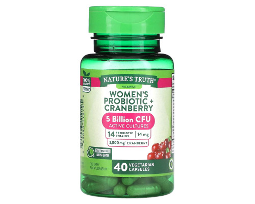 Пробіотики для жінок з журавлиною, Women's Probiotic + Cranberry, Nature's Truth, 40 вегетаріанських капсул