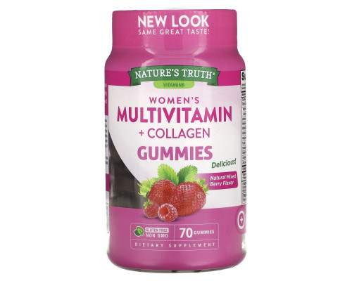 Мультивітаміни для жінок з колагеном, Women's Multivitmain + Collagen, Nature's Truth, суміш ягід, 70 жувальних цукерок