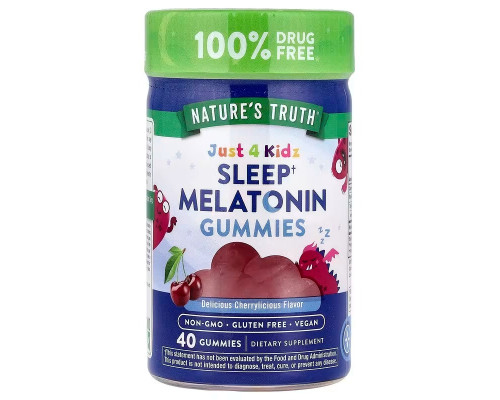 Мелатонін для сну, Sleep Melatonin, Just 4 Kids, Nature's Truth, для дітей, смак вишні, 40 веганських жувальних цукерок (1 г у кожній)