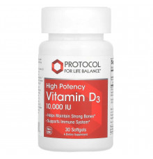 Вітамін D3, Vitamin D3, Protocol for Life Balance, висока ефективність, 10 000 МО, 30 гелевих капсул