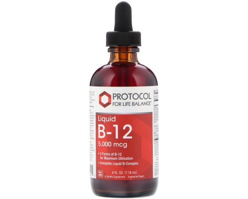 Вітамін В-12, Liquid B-12, Protocol for Life Balance, 5000 мкг, 118 мл