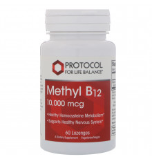 Вітамін В-12, метилкобаламін, Methyl B-12, Protocol for Life Balance, 10000 мкг, 60 льодяників