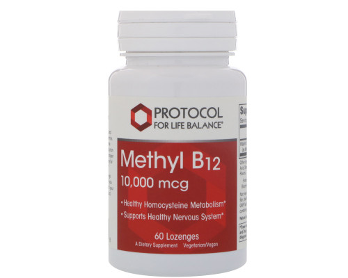 Вітамін В-12, метилкобаламін, Methyl B-12, Protocol for Life Balance, 10000 мкг, 60 льодяників
