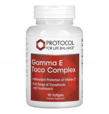 Вітамін Е, Gamma E Toco Complex, Protocol for Life Balance, комплекс токоферолів, 90 гелевих капсул