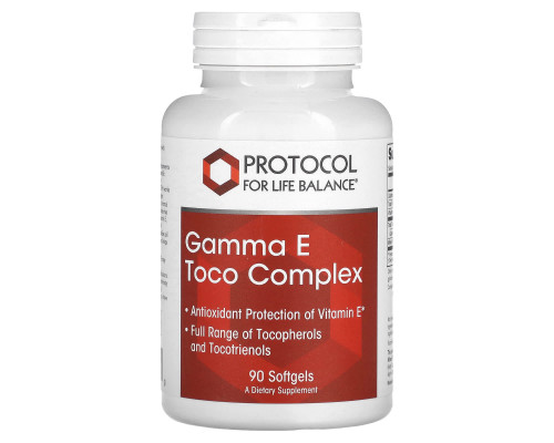 Вітамін Е, Gamma E Toco Complex, Protocol for Life Balance, комплекс токоферолів, 90 гелевих капсул
