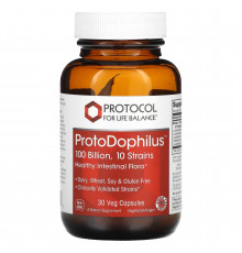 Пробіотики дофілус, ProtoDophilus, Protocol for Life Balance, 100 млрд КУО, 10 штамів, 30 веганських капсул