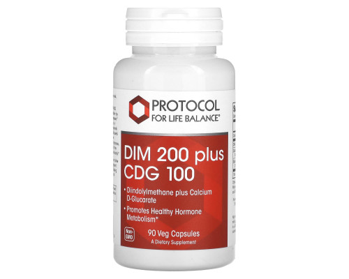 Дііндолілметан плюс D-глюкарат кальцію, DIM 200 Plus CDG 100, Protocol for Life Balance, 90 рослинних капсул