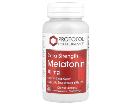 Мелатонін, Melatonin, Protocol for Life Balance, підвищена сила, 10 мг, 100 рослинних капсул