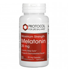 Мелатонін, Melatonin, Protocol for Life Balance, максимальна сила, 20 мг, 90 рослинних капсул