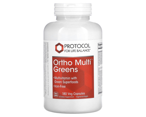 Мультивітаміни та Суперфуд, Ortho Multi Greens, Protocol for Life Balance, 180 рослинних капсул
