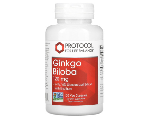 Гінкго Білоба, Ginkgo Biloba, Protocol for Life Balance, 120 мг, 100 рослинних капсул