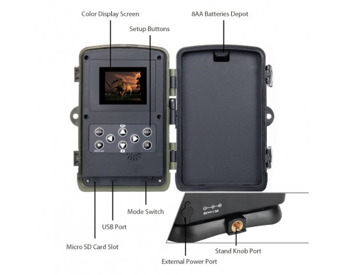 Фотопастка Suntek НС-802A 20м, огляд 120 °, з датчиком руху, нічна зйомка, захист IP65. Камера для охорони