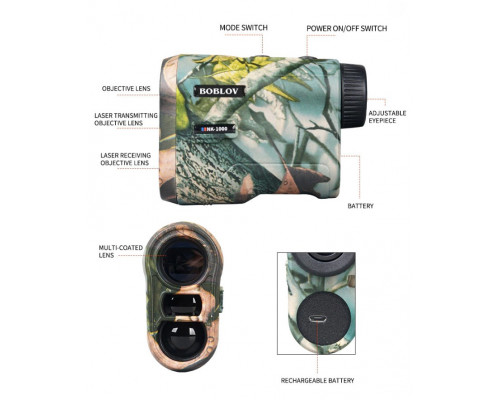 Професійний водонепроникний лазерний далекомір Boblov NK-1000 з вимірюванням кута та швидкості до 1000 метрів