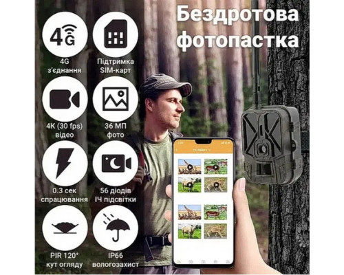 Фотопастка HC940 LTE PRO з передачею даних, APP/4G відео 4К, фото 30МР