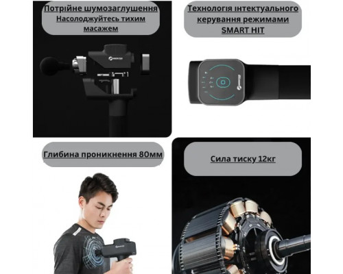 Антистресовий перкусійний масажер (пістолет) Booster M2-C з акумулятором 2500 mAh, 12V, Type-C для терапії та зняття напруги.