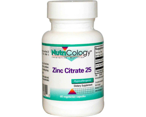 Цинк Цитрат, Zinc Citrate, Nutricology, 25 мг, 60 капсул