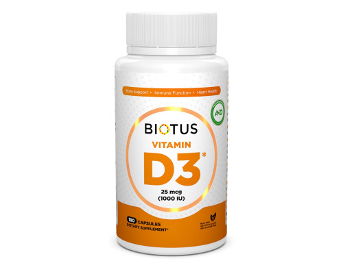 Витамин D3, Vitamin D3, Biotus, 1000 МЕ, 180 капсул
