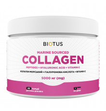 Морские коллагеновые пептиды с гиалуроновой кислотой и витамином С, Marine Sourced Collagen Peptides + Hyaluronic Acid + Vitamin C, Biotus, 5000 мг, 206 г