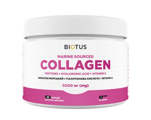 Морские коллагеновые пептиды с гиалуроновой кислотой и витамином С, Marine Sourced Collagen Peptides + Hyaluronic Acid + Vitamin C, Biotus, 5000 мг, 206 г