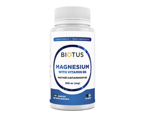 Магний с витамином В6, Magnesium with Vitamin B6, Biotus, 399 мг, 100 капсул