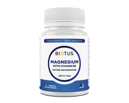 Магний с витамином В6, Magnesium with Vitamin B6, Biotus, 200 мг, 100 таблеток