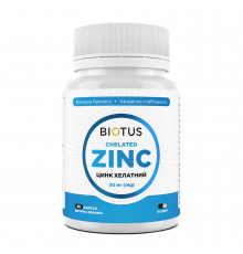 Хелатный цинк, Chelated Zinc, Biotus, 30 мг, 60 капсул